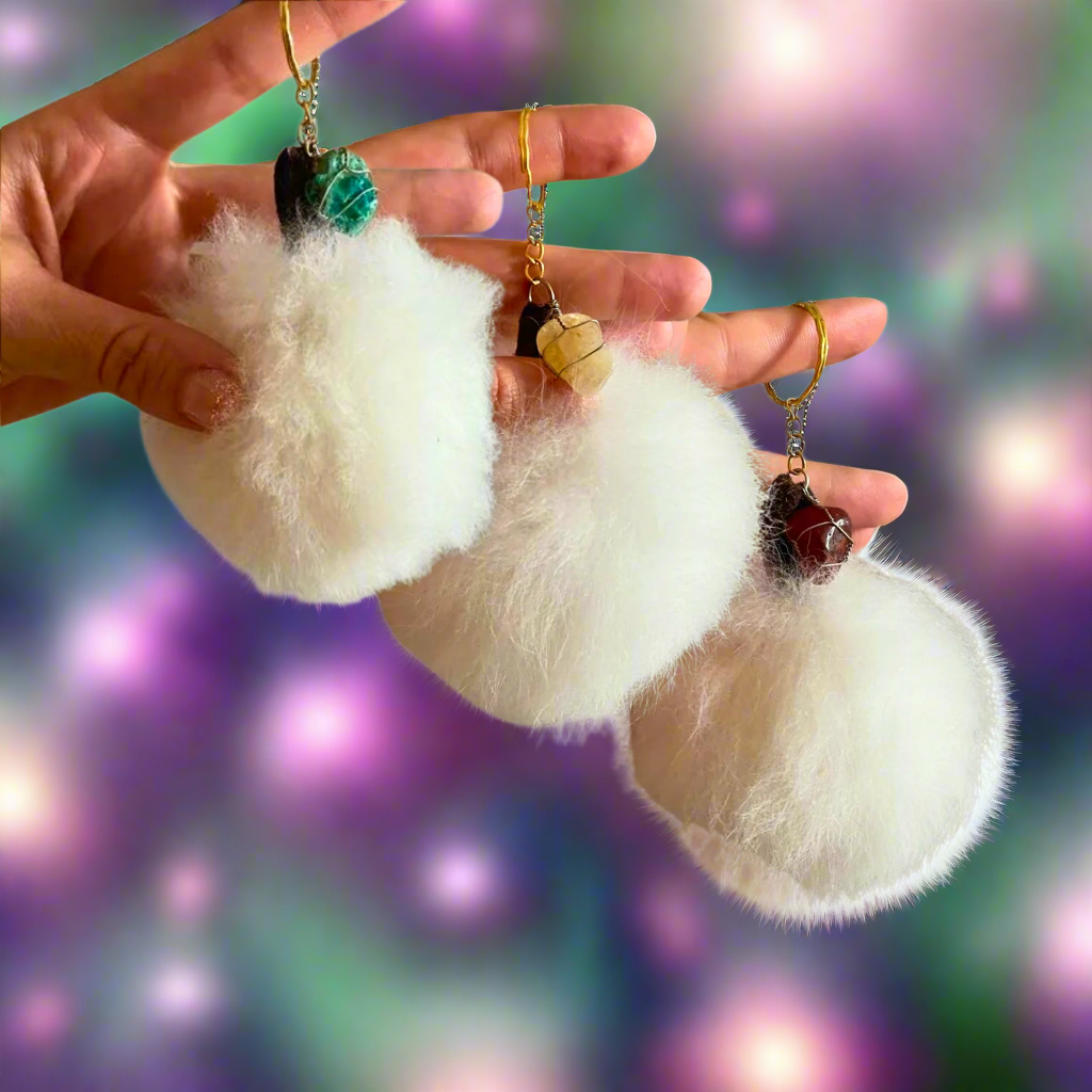 Alpaca Pom Crystal Keychain