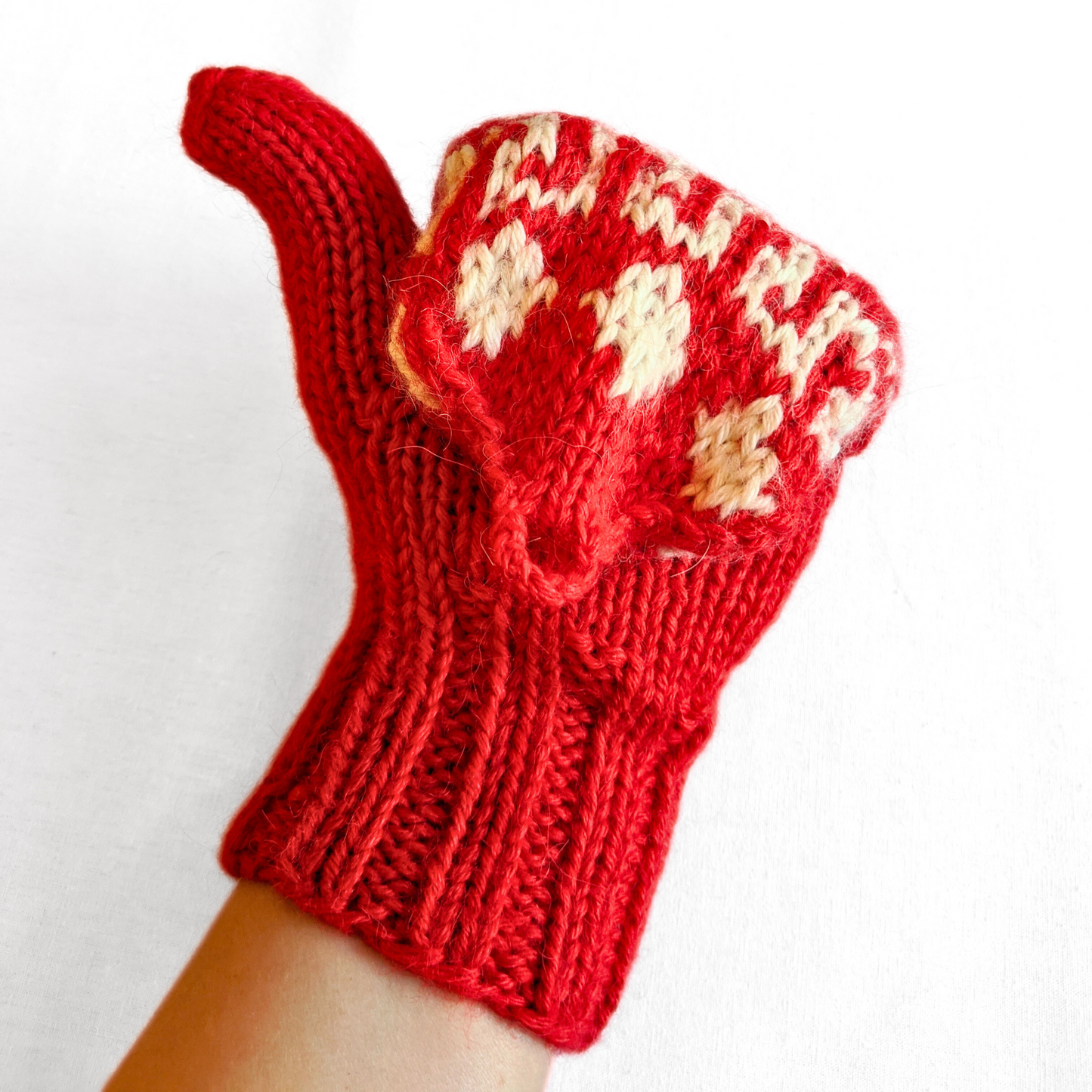 Alpaca Mittens Red with White Design