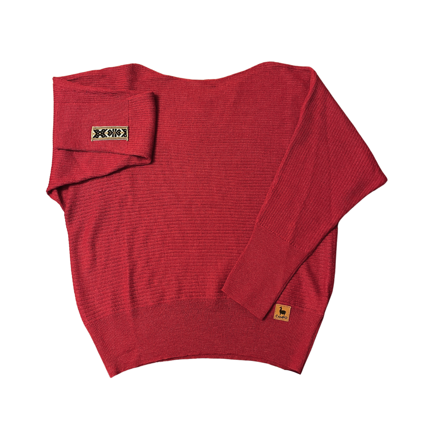 Off Shoulder Alpaca Sweater - Cranberry - Lightweight & Slouchy