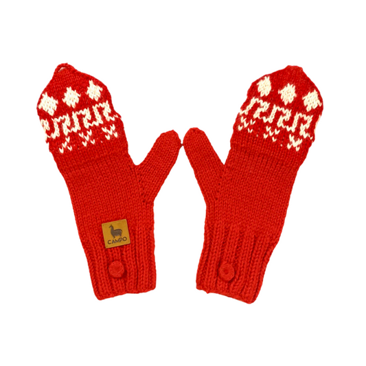 Alpaca Mittens Red with White Design