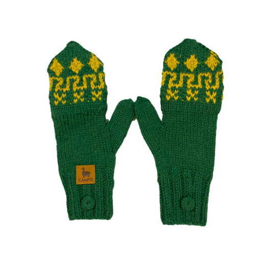 Alpaca Mittens - Green & Yellow