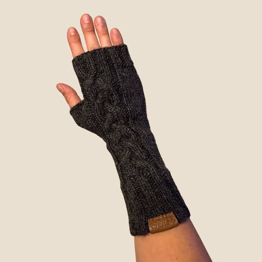 Dark Gray Alpaca Mittens Fingerless - Cable Knit