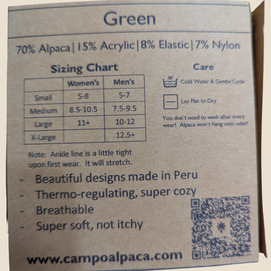 Tag including sizing chart and care instructions.