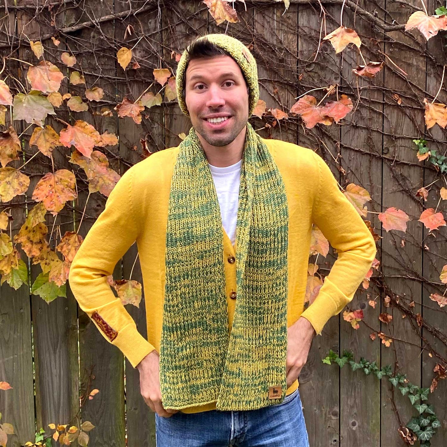 Alpaca Beanie - Green & Yellow