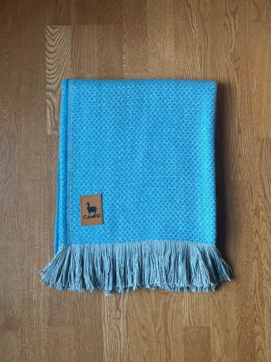 Light Blue Campo Alpaca Minimalist Woven Throw Blanket – Carlos design made from soft, natural alpaca fiber