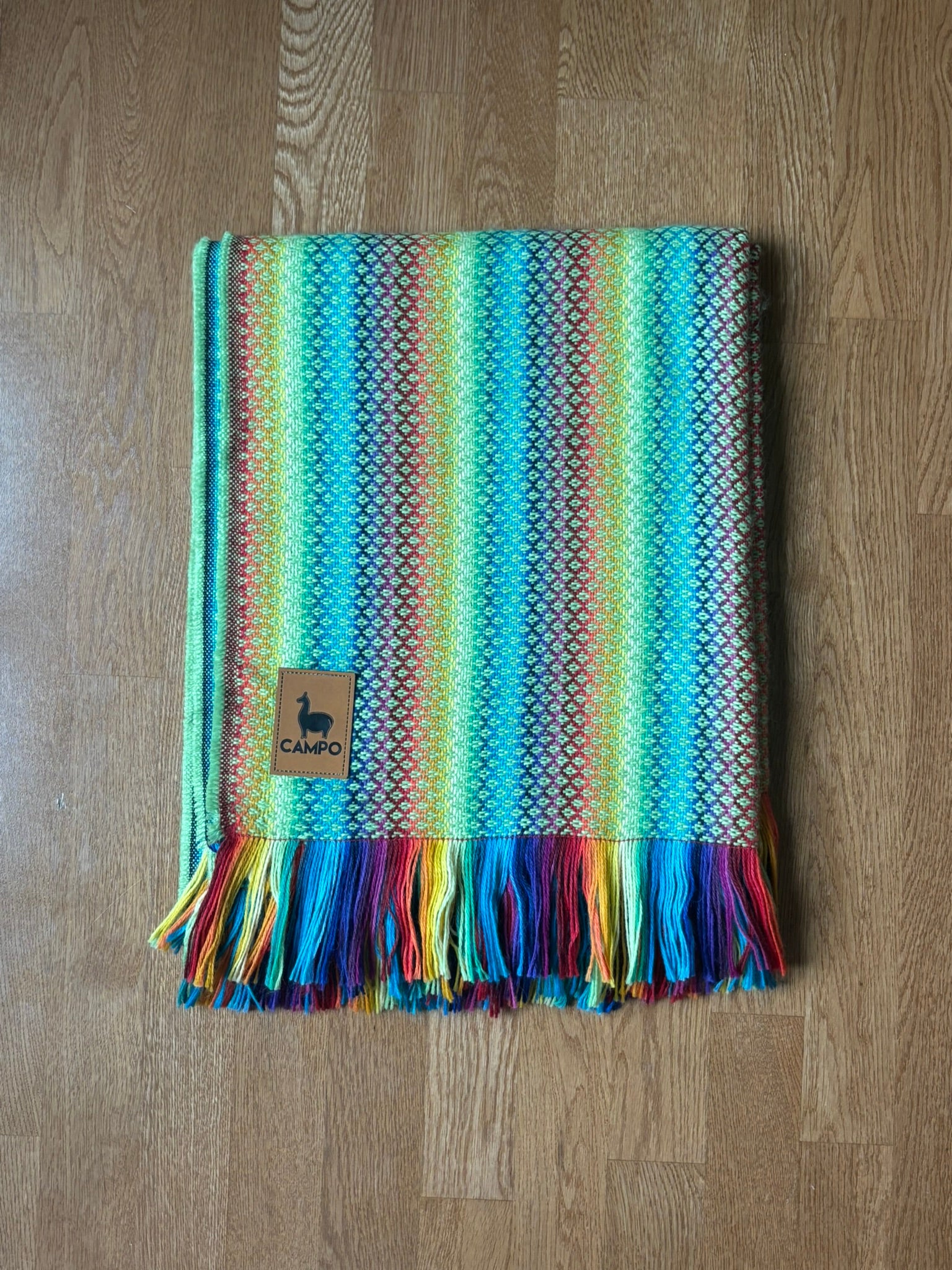 Lime Rainbow Campo Alpaca Stripes Woven Throw Blanket – Carlos design featuring soft alpaca fiber and classic striped pattern
