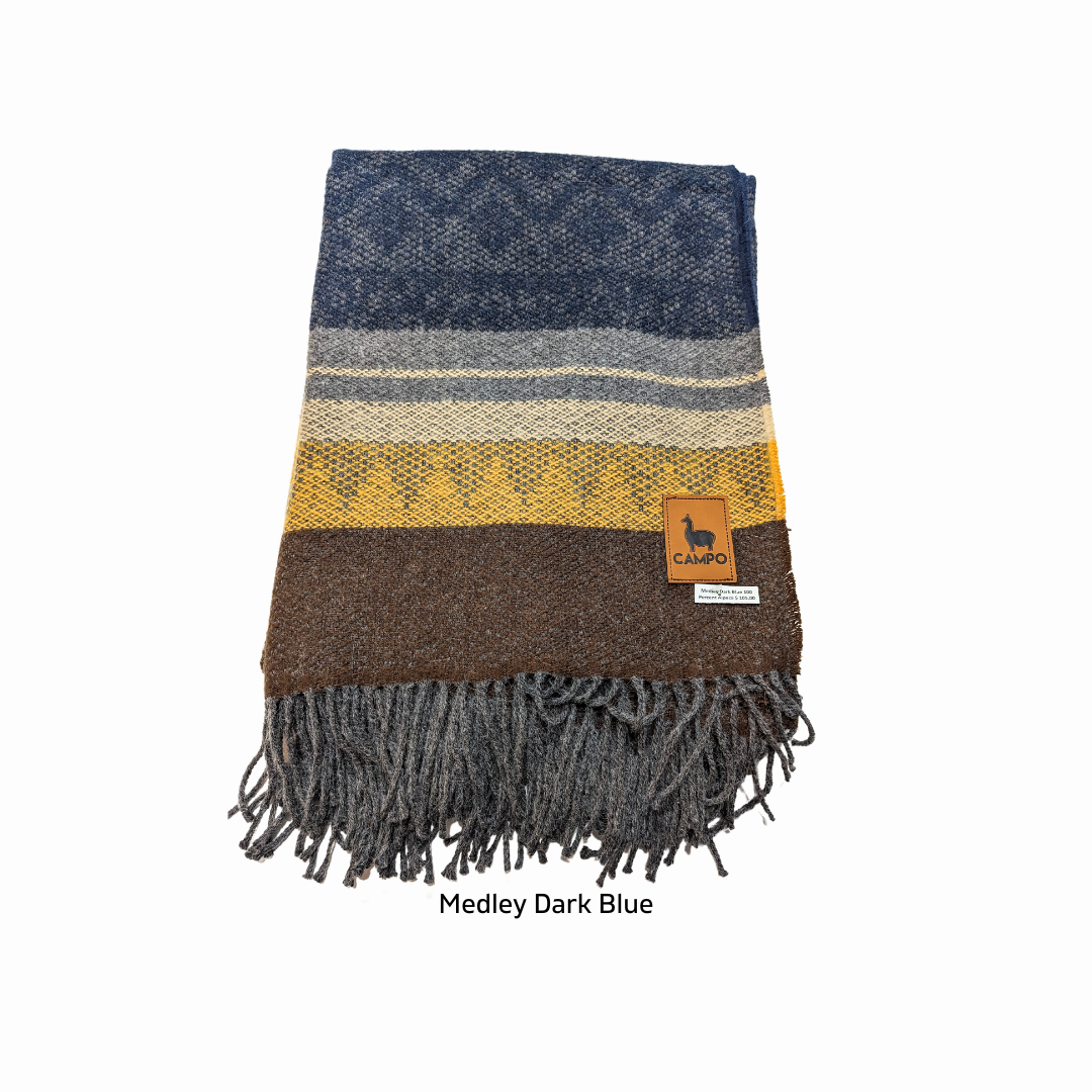 Tri-Color Woven Blanket - 100% Alpaca Fleece