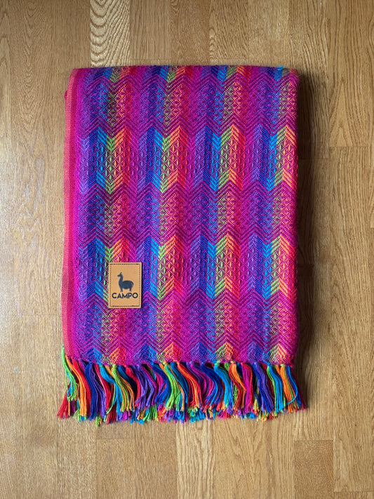 Pink rainbow  Inca Design Alpaca Throw Blanket Percy by Campo Alpaca – premium handwoven alpaca blanket