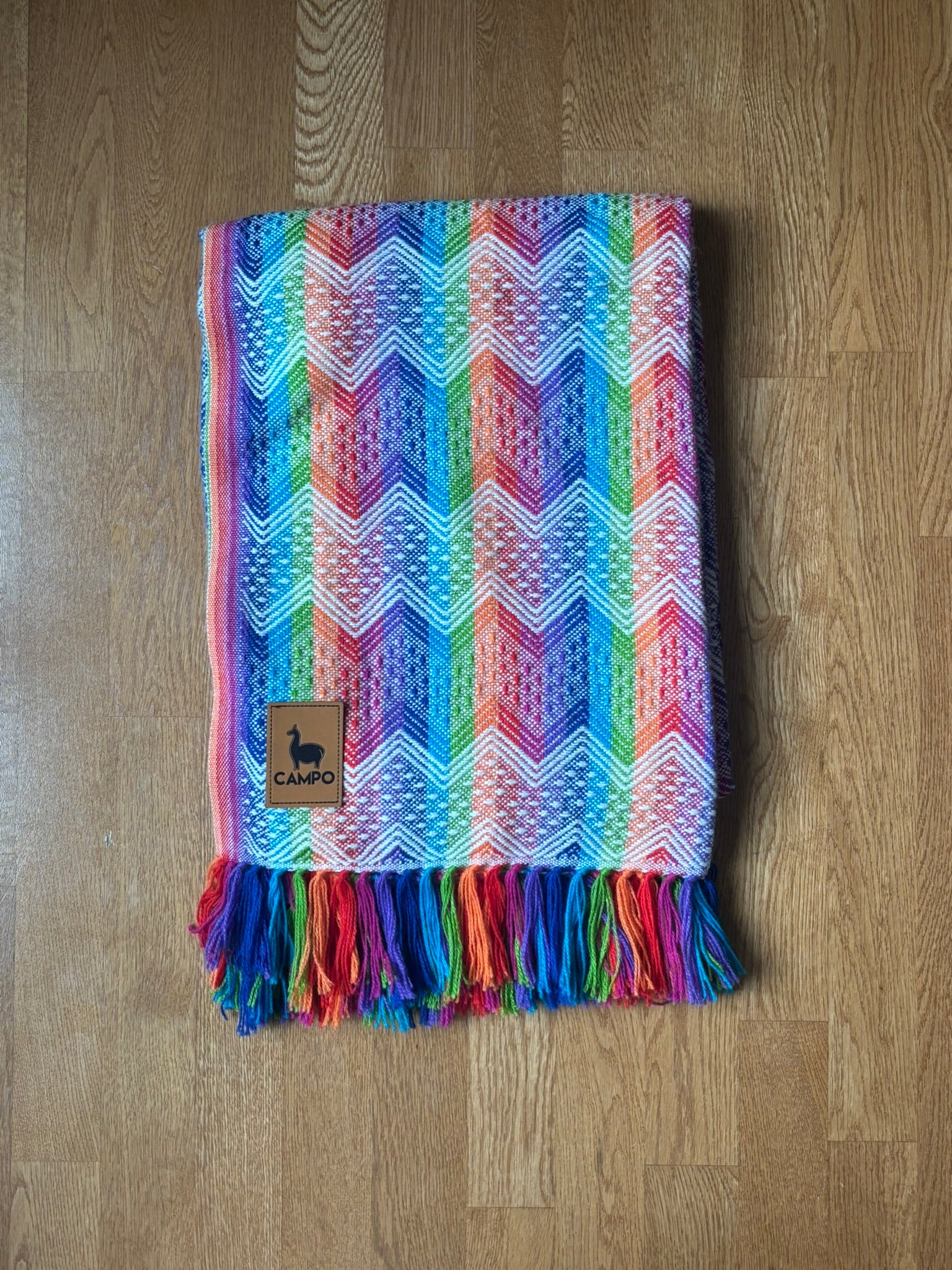 White Rainbow  Inca Design Alpaca Throw Blanket Percy by Campo Alpaca – premium handwoven alpaca blanket