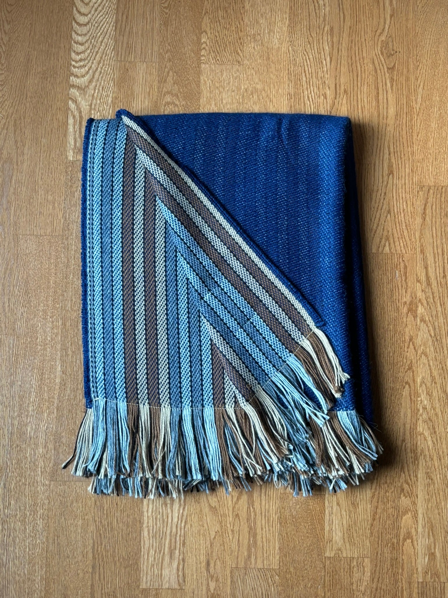 Blue Natural Campo Alpaca Stripes Woven Throw Blanket – Carlos design featuring soft alpaca fiber and classic striped pattern