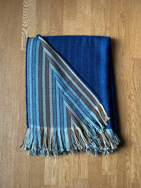 Blue Natural Campo Alpaca Stripes Woven Throw Blanket – Carlos design featuring soft alpaca fiber and classic striped pattern