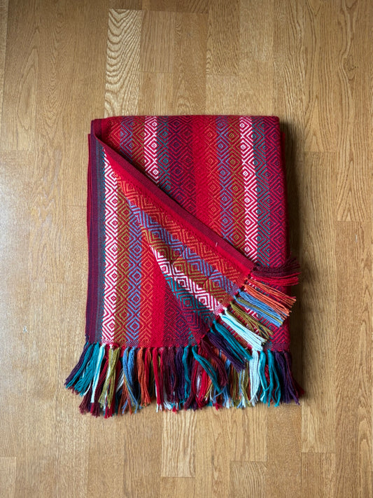 Red Striped Alpaca Woven Throw Blanket Percy by Campo Alpaca – soft handwoven alpaca blanket