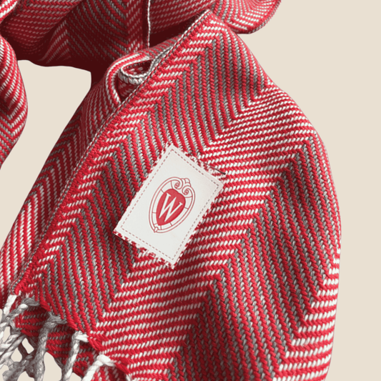 Close-up of Carlos Alpaca Scarf showing soft alpaca fiber texture and detailed woven stripes
