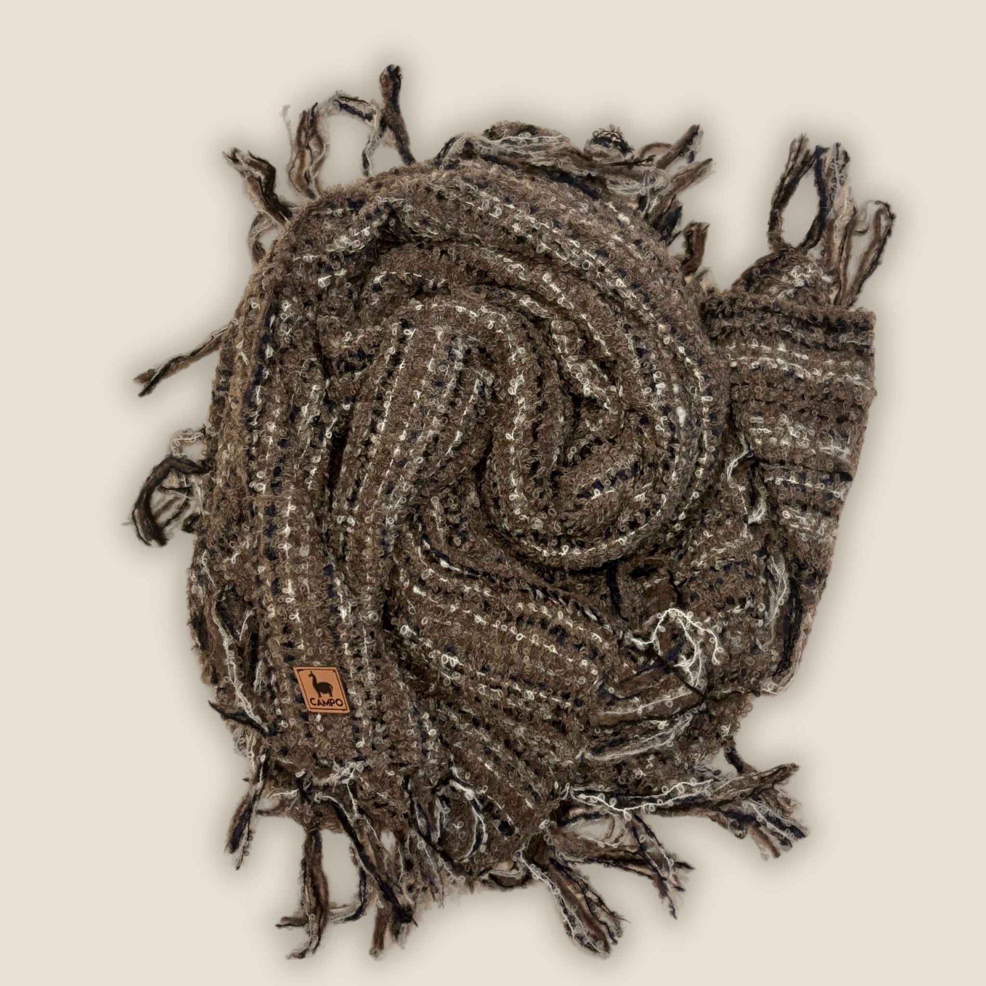 Brown Boucle Handwoven Alpaca Scarf