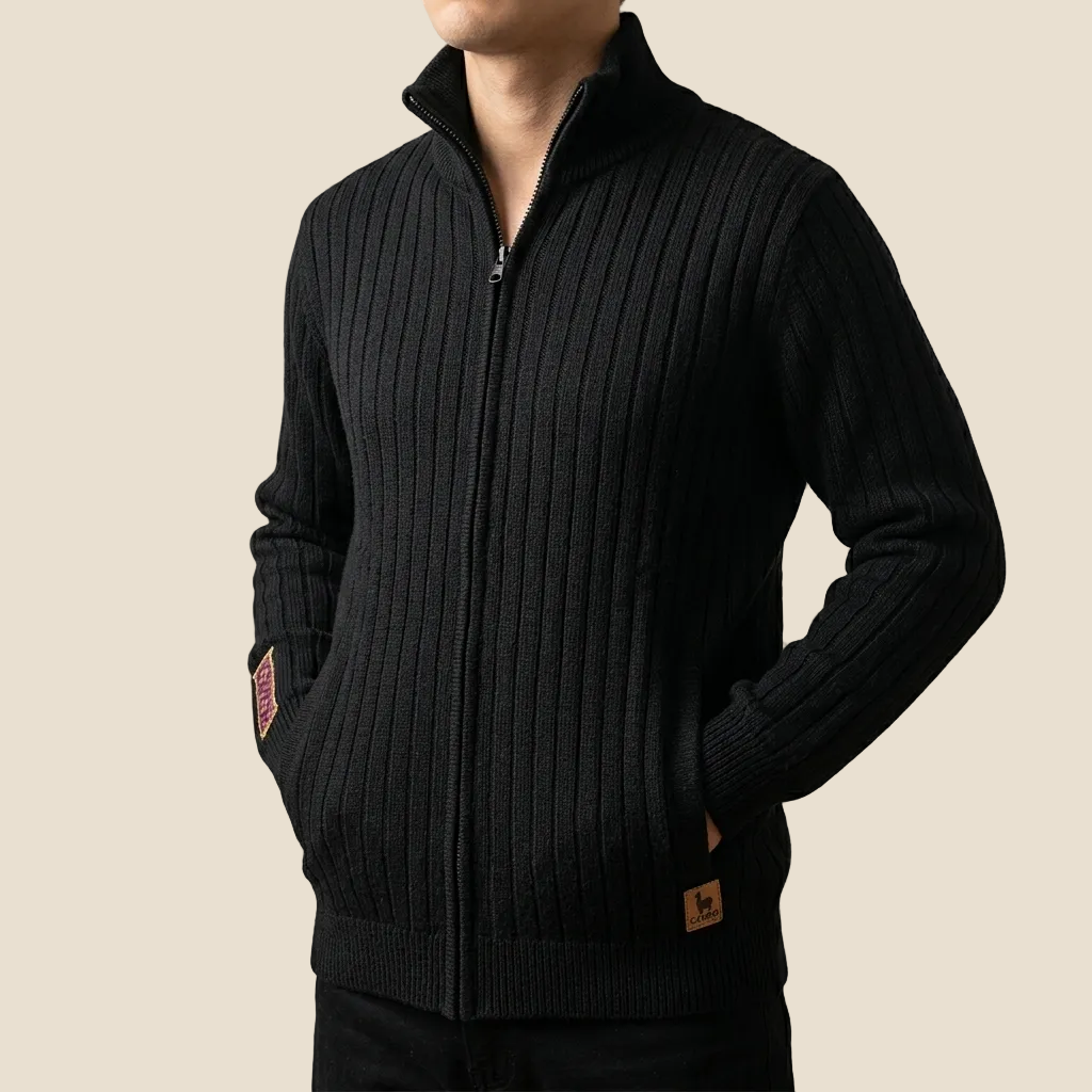 Ribbed Full Zip Alpaca Cardigan - Mock Neck – Campo Alpaca