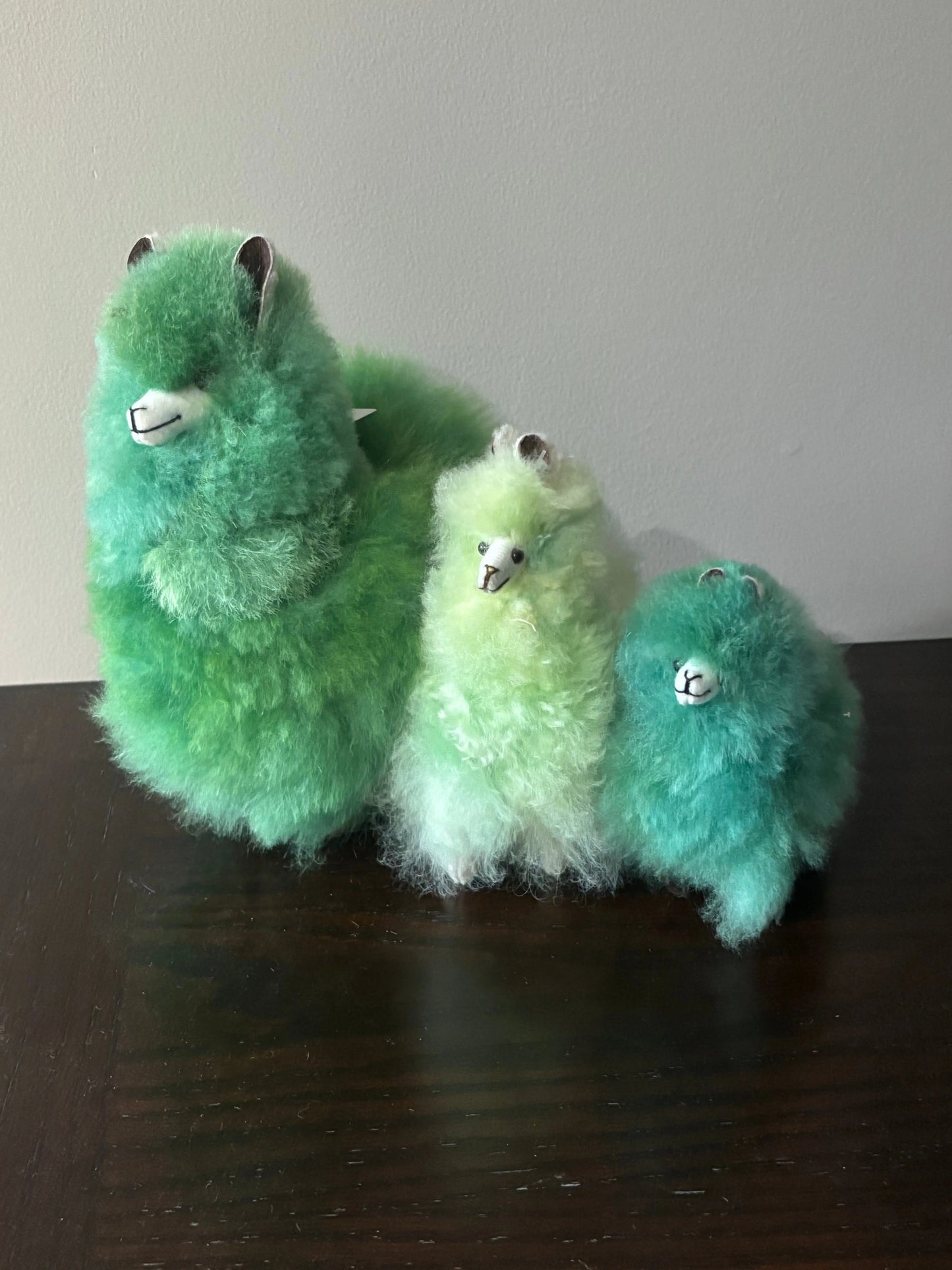 3 Green Alpaca Fluffies Sizes Small, Medium, Large