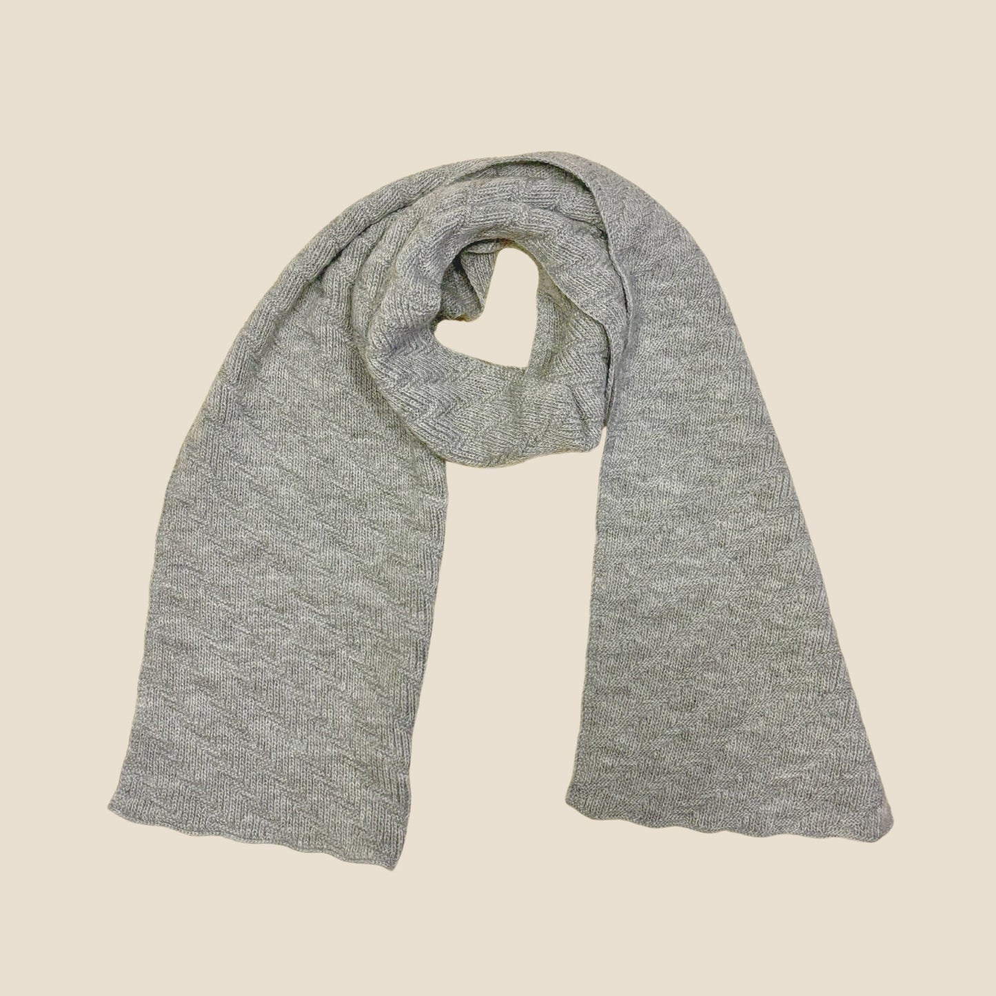 Light Gray Herringbone Knit Scarf made with 50% Baby Alpaca