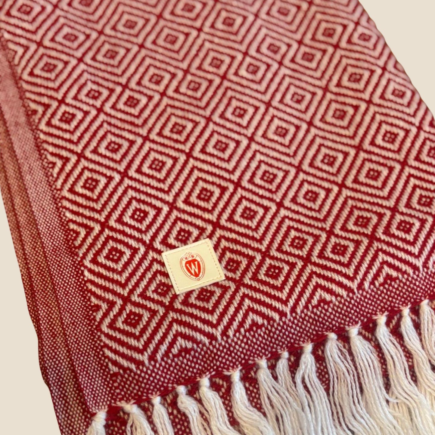 Red & White Alpaca Blanket with W Crest