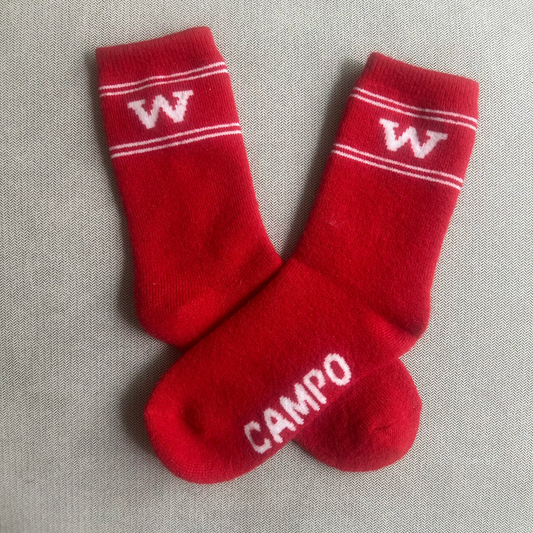 W Crew Alpaca Socks by Campo Alpaca laid flat to show ribbed texture and classic crew length design.
