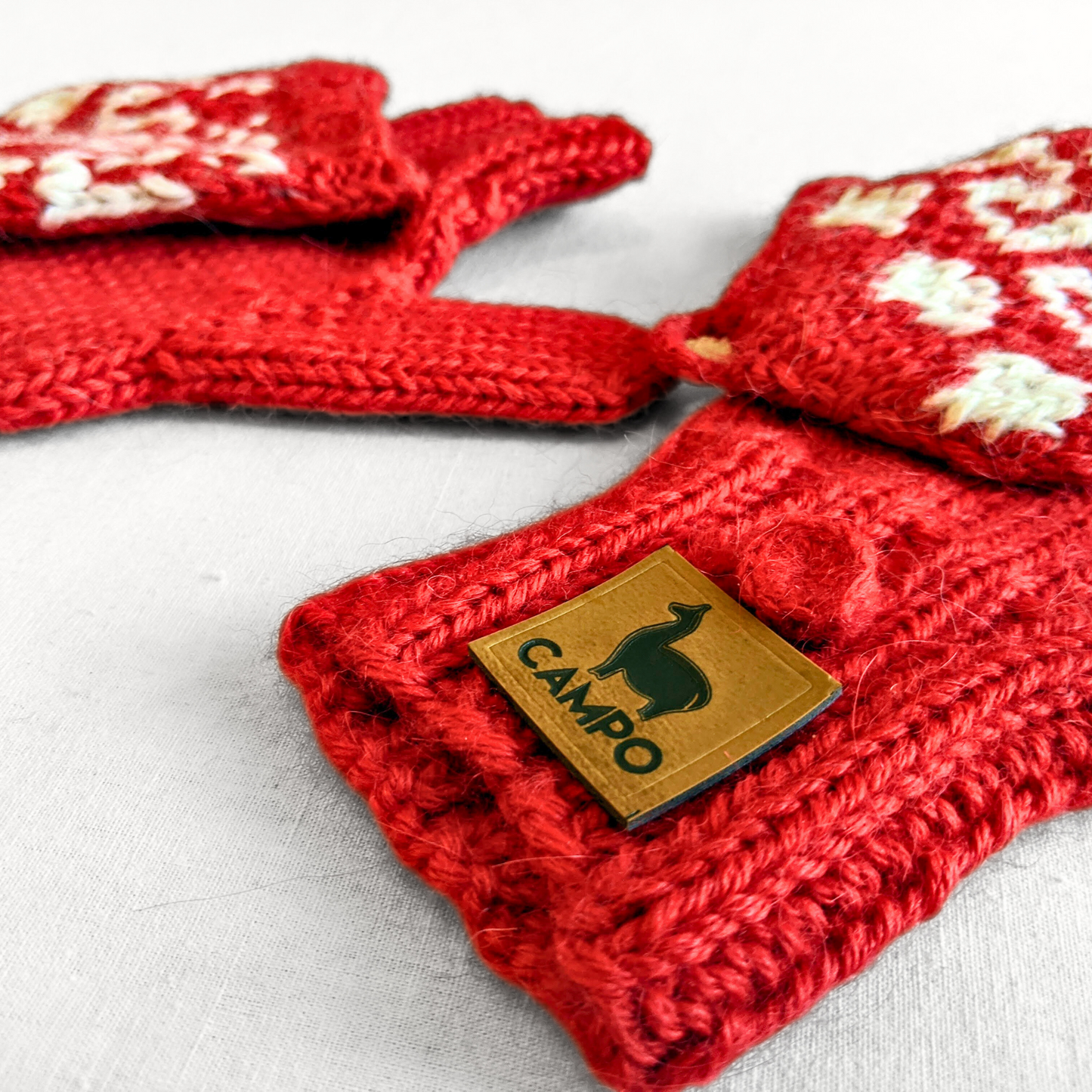 Alpaca Mittens Red with White Design