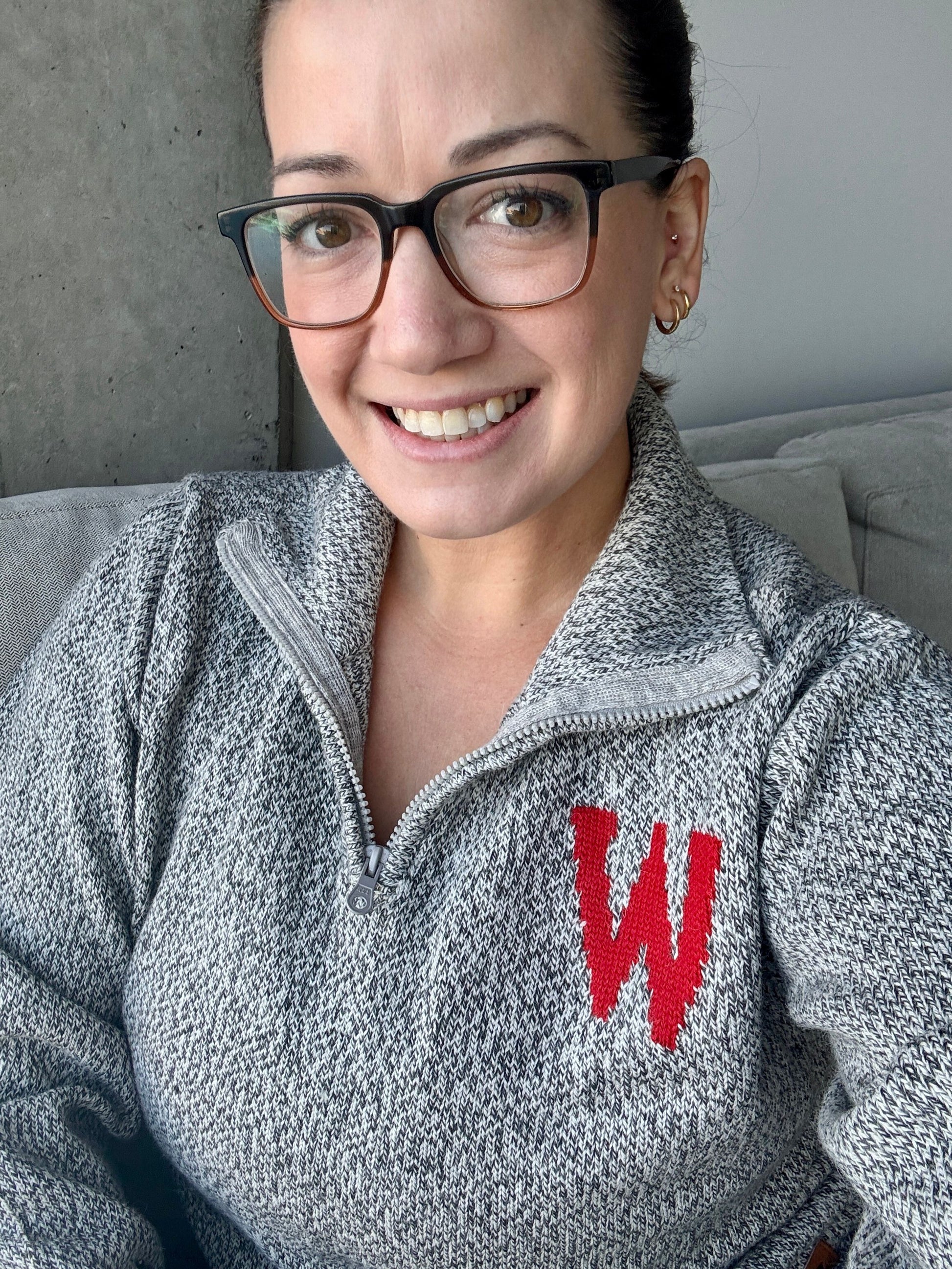W Quarter Zip-Up Alpaca Sweater in Salt & Pepper color