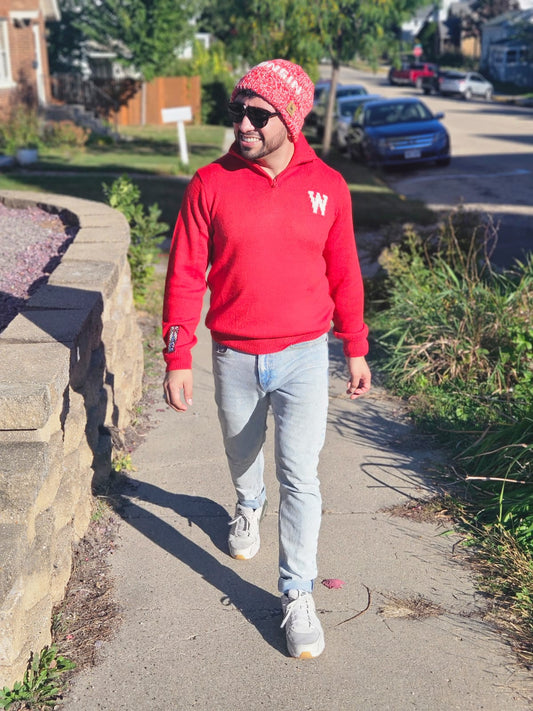 Wisconsin Quarter Zip-Up Alpaca Sweater - Red Vintage W