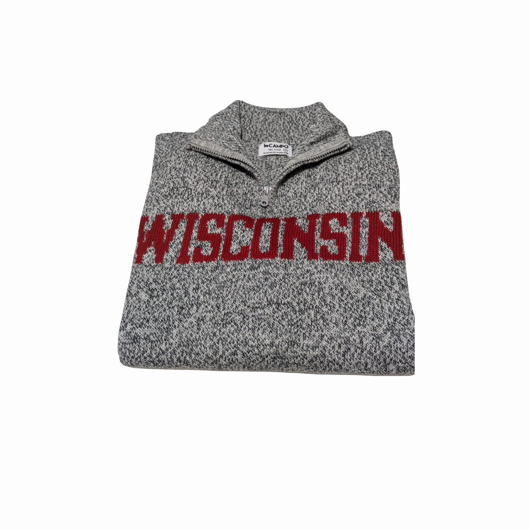 Wisconsin Quarter Zip-Up Alpaca Sweater in Salt & Pepper color