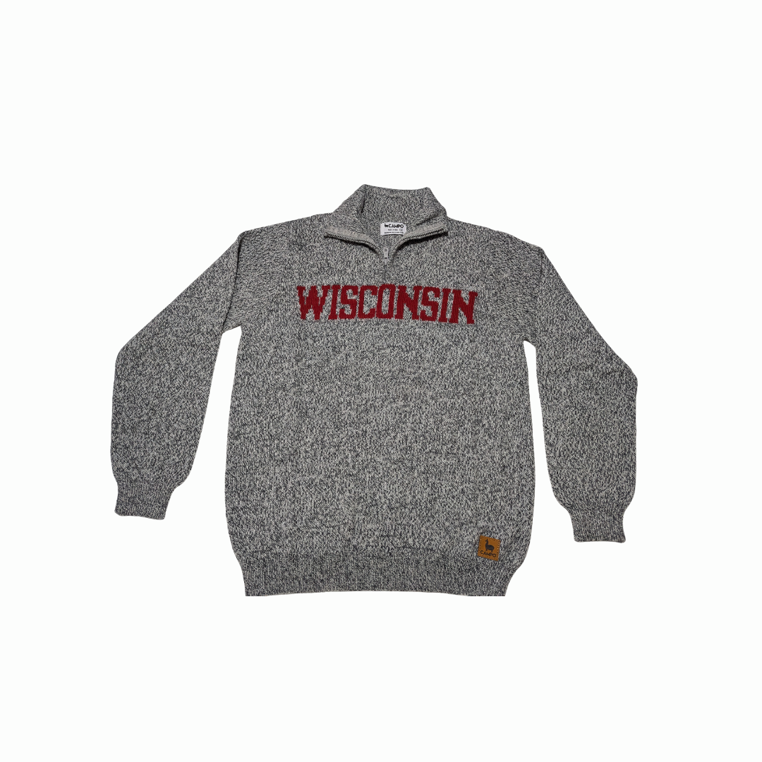 Wisconsin Quarter Zip-Up Alpaca Sweater in Salt & Pepper color