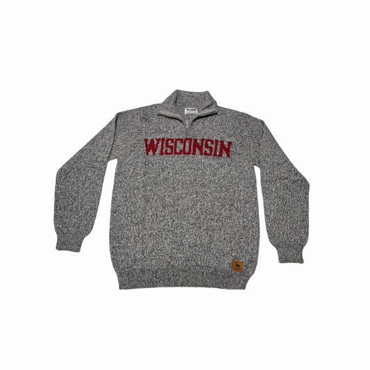 Wisconsin Quarter Zip-Up Alpaca Sweater in Salt & Pepper color
