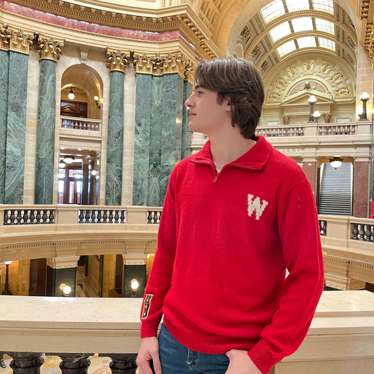 Wisconsin Quarter Zip-Up Alpaca Sweater - Red Vintage W