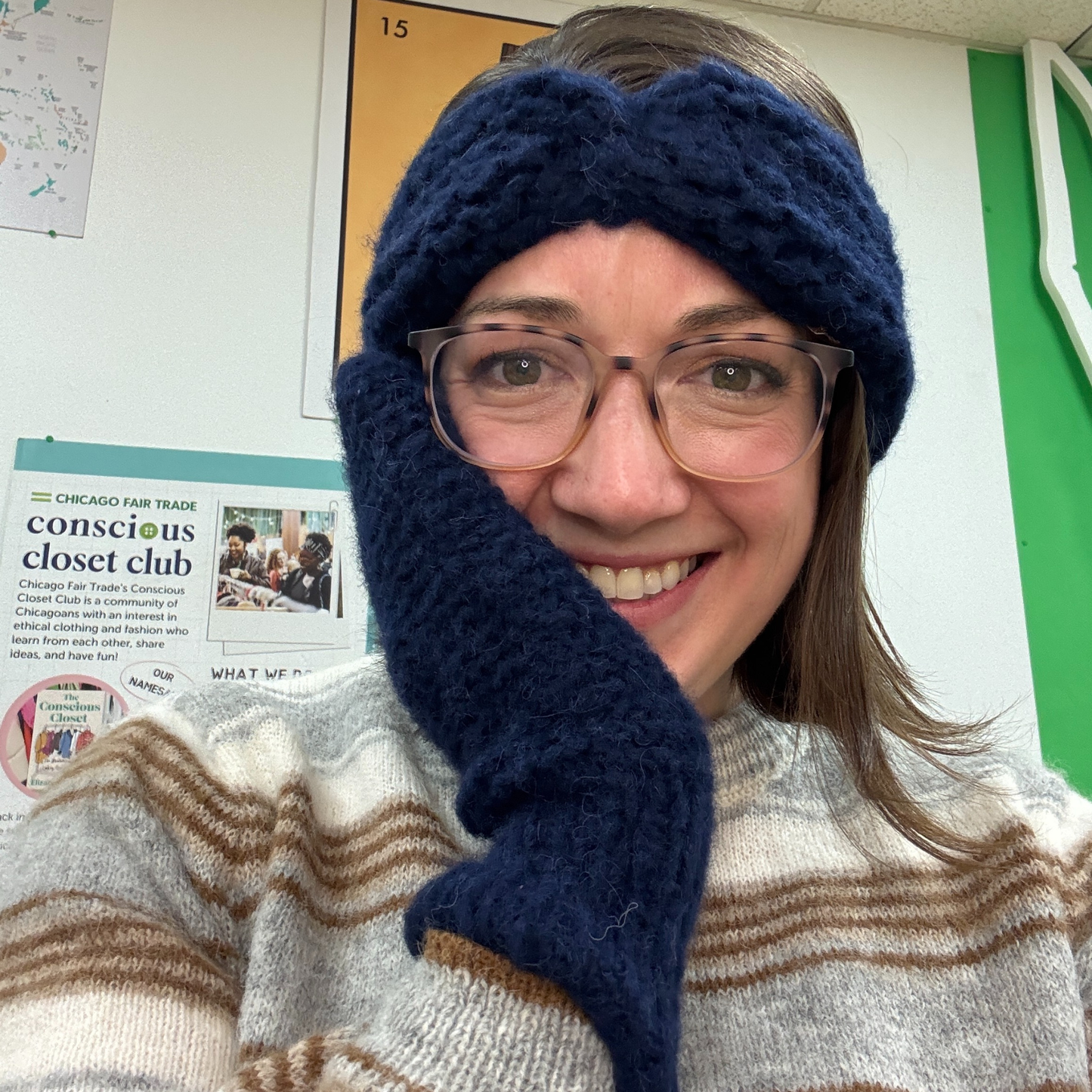 Folded knitted sock with a pattern on a beige background