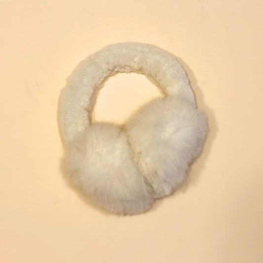White Campo Alpaca Ear Muffs – hand-made 100% alpaca fur ear warmers for cozy winter comfort