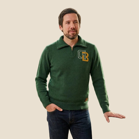 Green Bay Quarter Zip-Up Alpaca Sweater - Vintage GB