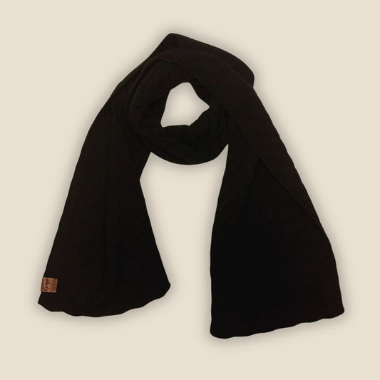 Black Herringbone Knit Scarf made with 50% Baby Alpaca