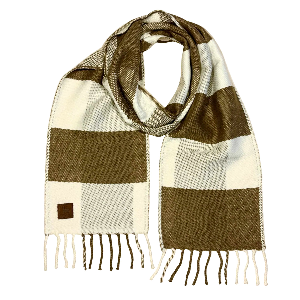 Plaid scarf with brown and white stripes on a beige background