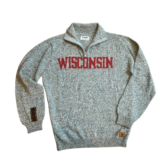 Wisconsin Quarter Zip-Up Alpaca Sweater - Salt & Pepper (WS)