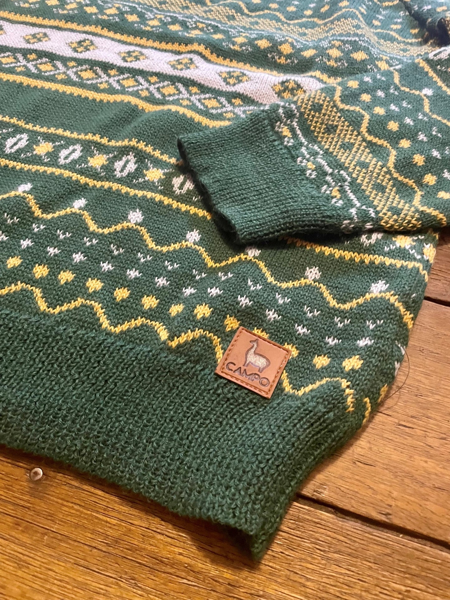 Fair Isle Green & Yellow Alpaca Crew Neck Sweater