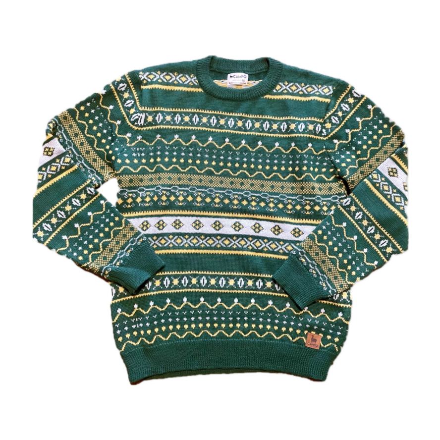 Fair Isle Green & Yellow Alpaca Crew Neck Sweater