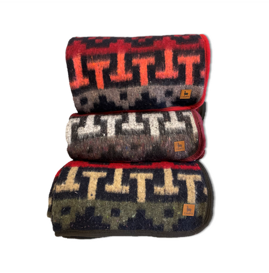 Recycled Alpaca Blend Blanket - Geometric - Red