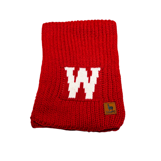 Alpaca Knitted Wisconsin Scarf - Red & White