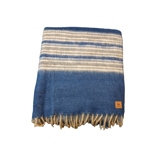 Brushed Alpaca Striped Blanket - Blue & Gray