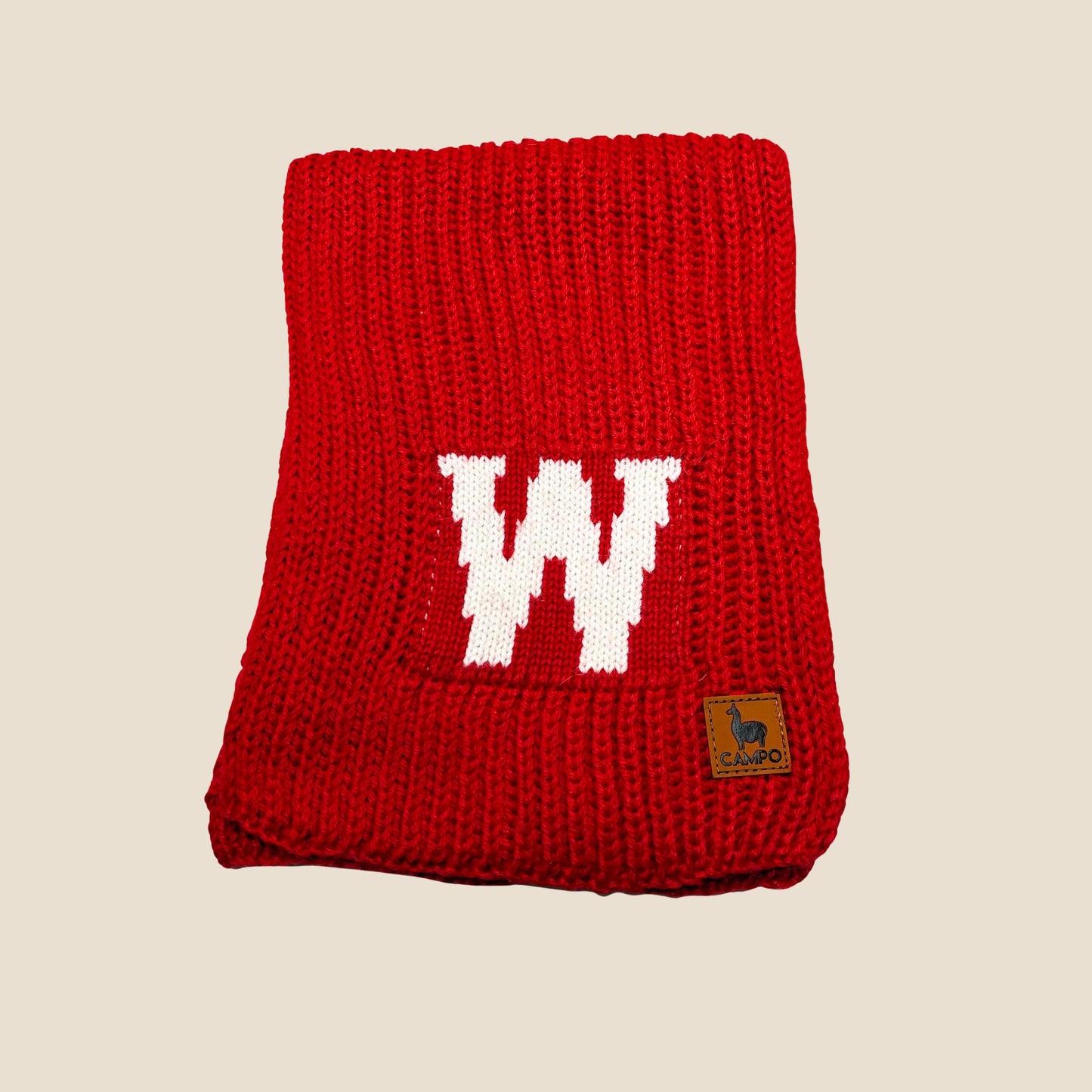 Alpaca Knitted Wisconsin Scarf - Red & White
