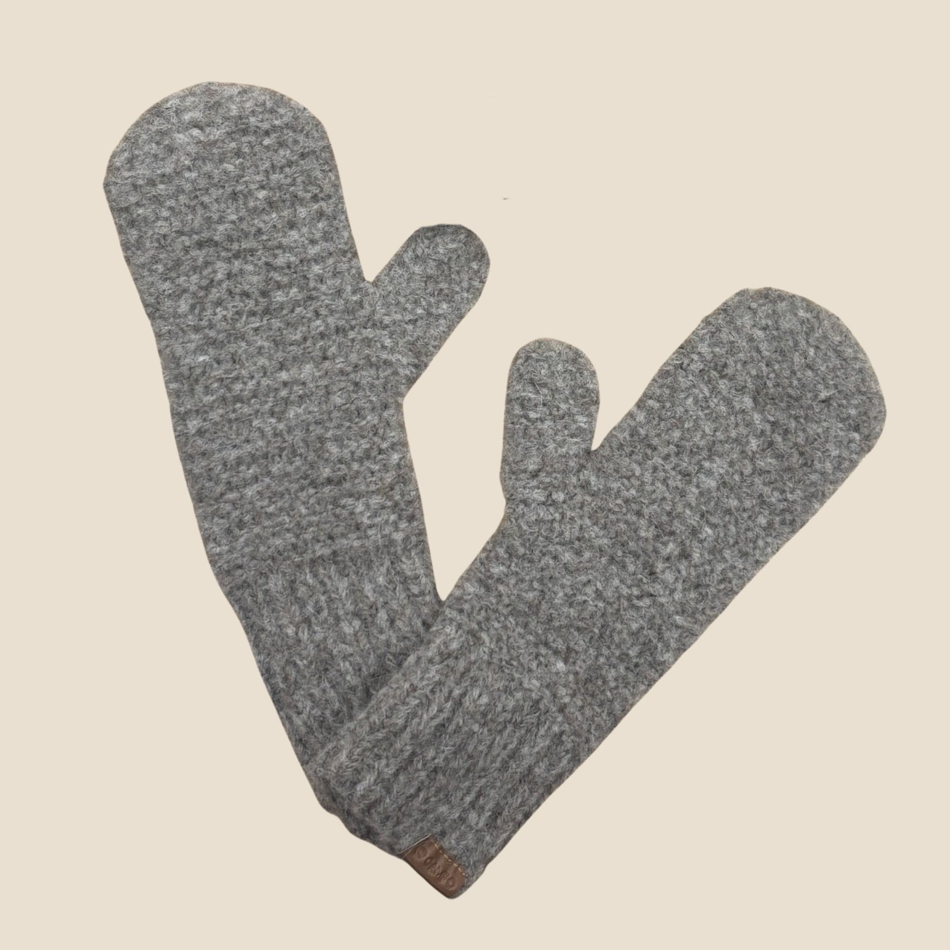 Pair of oatmeal mittens on a beige background