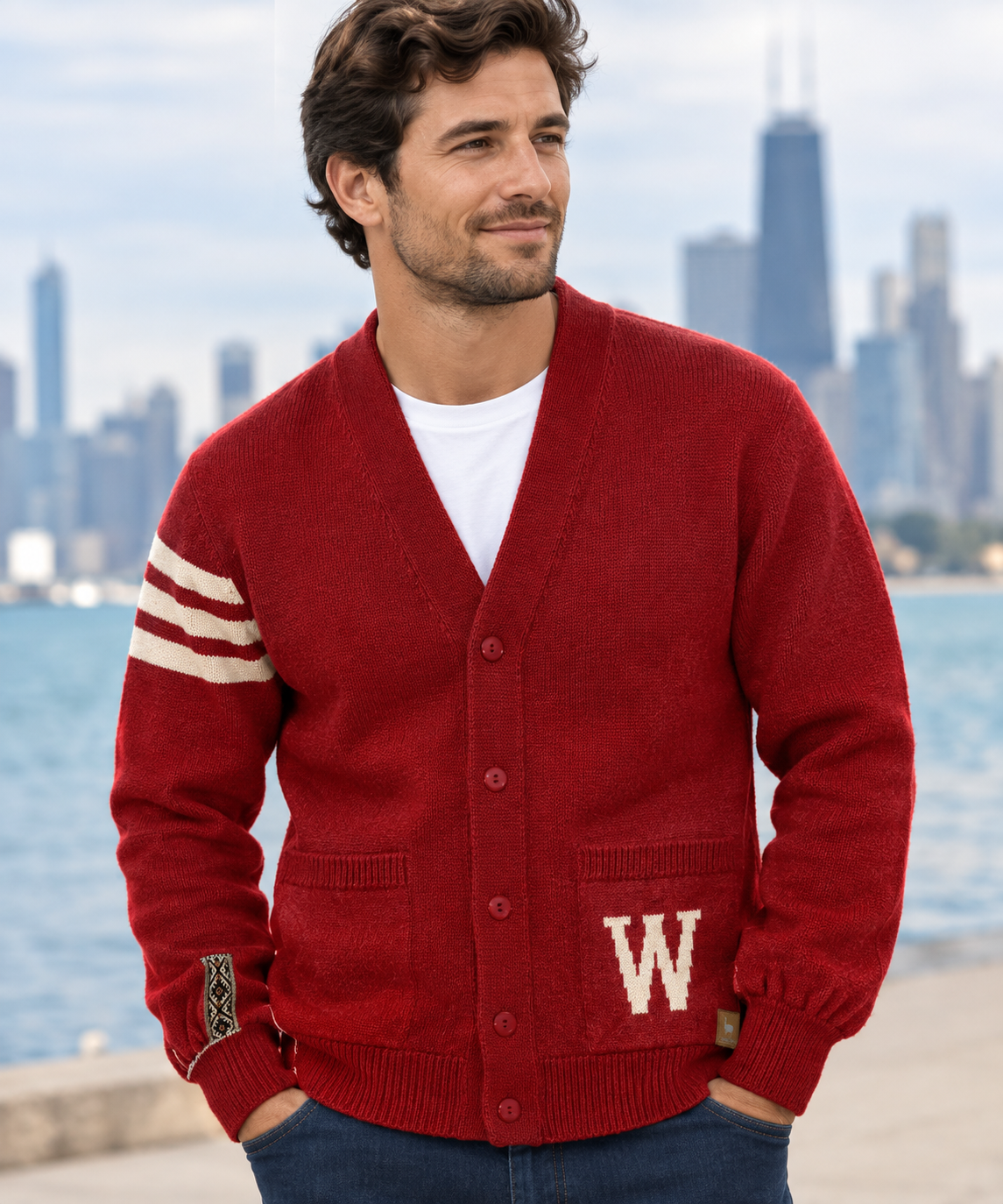 Wisconsin W Button Up Cardigan NEW