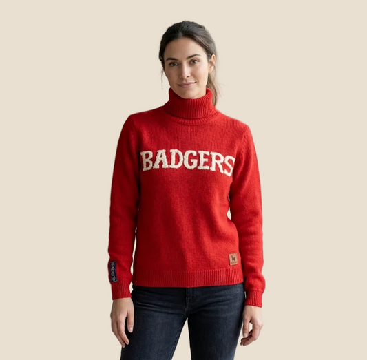 Badgers Mock Neck Alpaca Sweater - Red