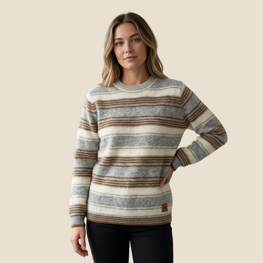 Brushed Baby Alpaca Crew Neck Sweater - Stripes