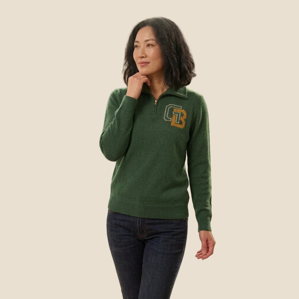 Green Bay Quarter Zip-Up Alpaca Sweater - Vintage GB