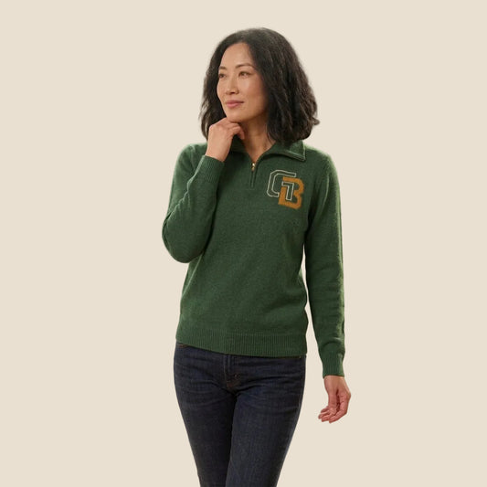 Green Bay Quarter Zip-Up Alpaca Sweater - Vintage GB