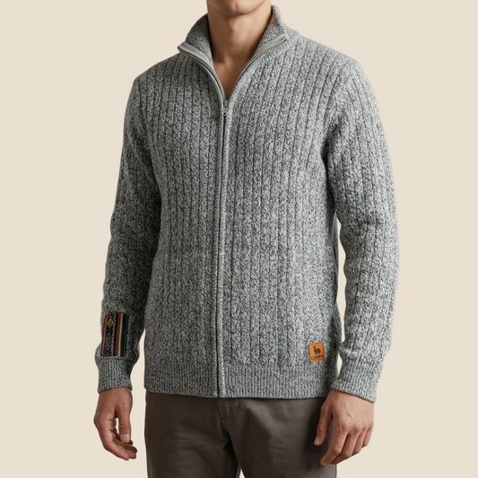 Ribbed Full Zip Alpaca Cardigan - Mock Neck (WS)
