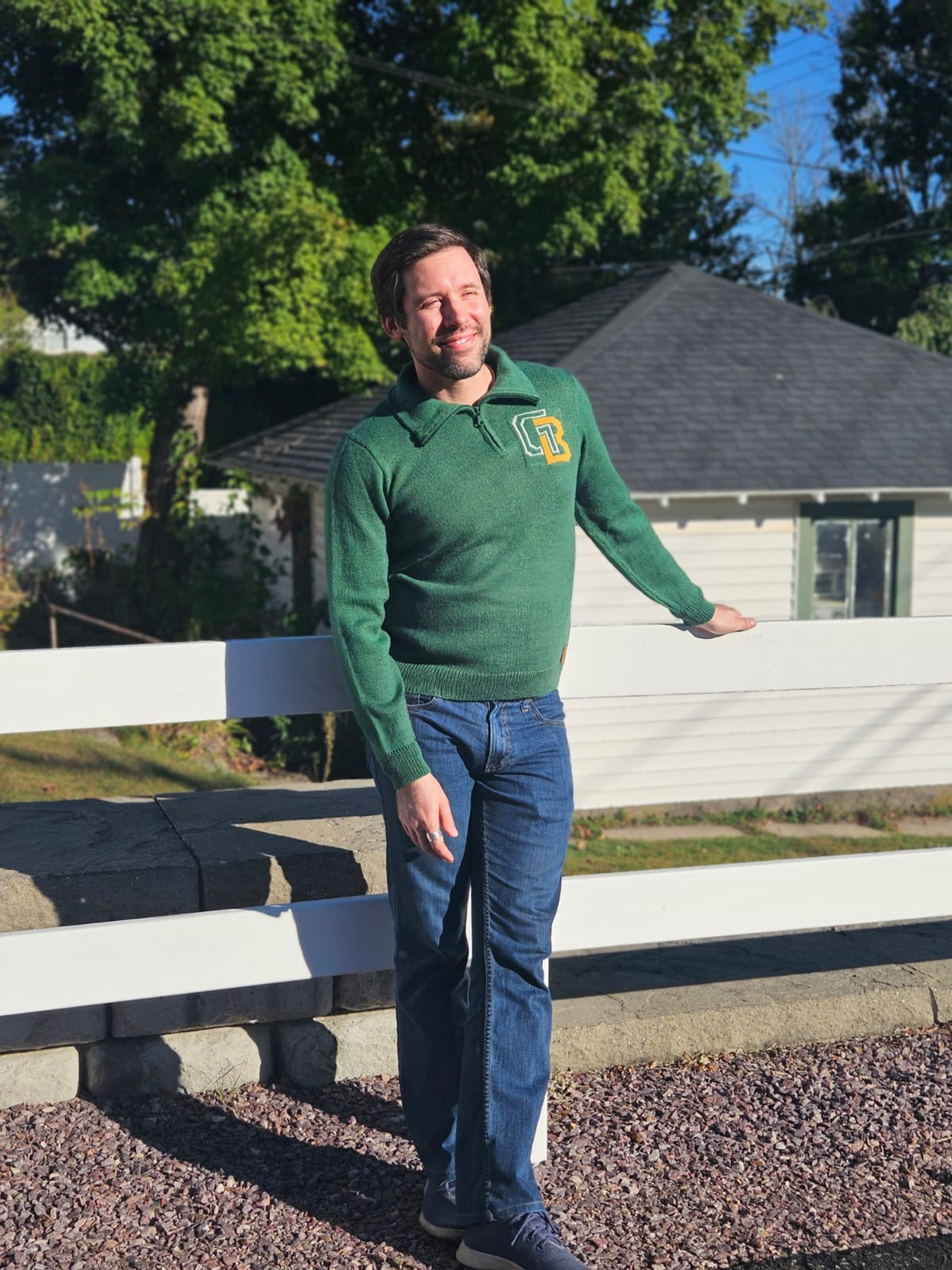 Model wearing Green Bay Quarter Zip-Up Alpaca Sweater by Campo Alpaca – vintage-inspired design with high-quality alpaca wool